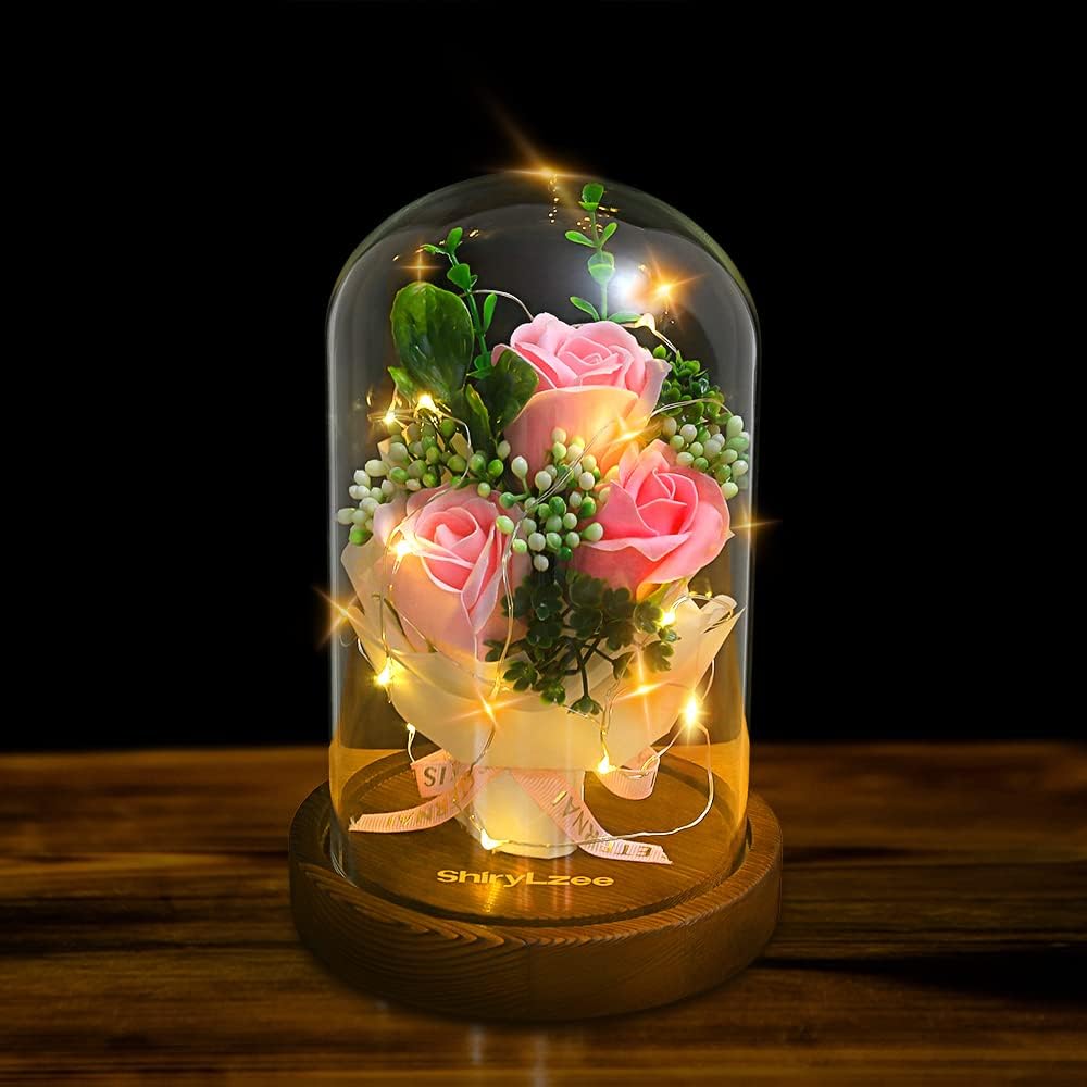 Buy Shirylzee Forever Rose Beauty And The Beast Rose Kit Enchanted Rose Artificial Flower With Glass Dome Led Lights Pine Base For Romantic Gifts On Valentine Mothers Day Anniversary Online In Turkey