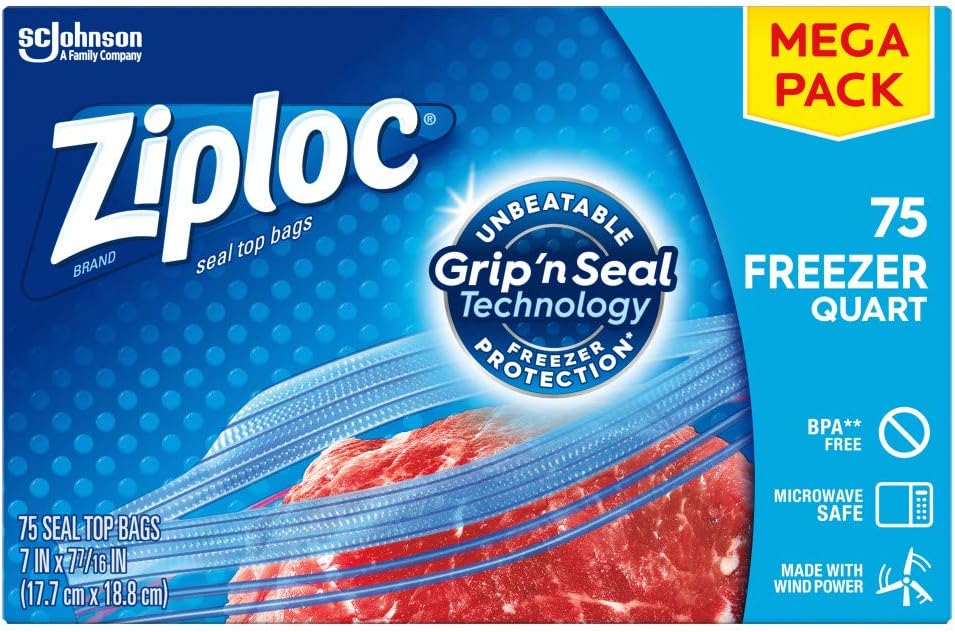 Buy Ziploc Freezer Bags With New Grip N Seal Technology For Food Organization And More Quart 75 Count Online In Turkey B00cqg5qua