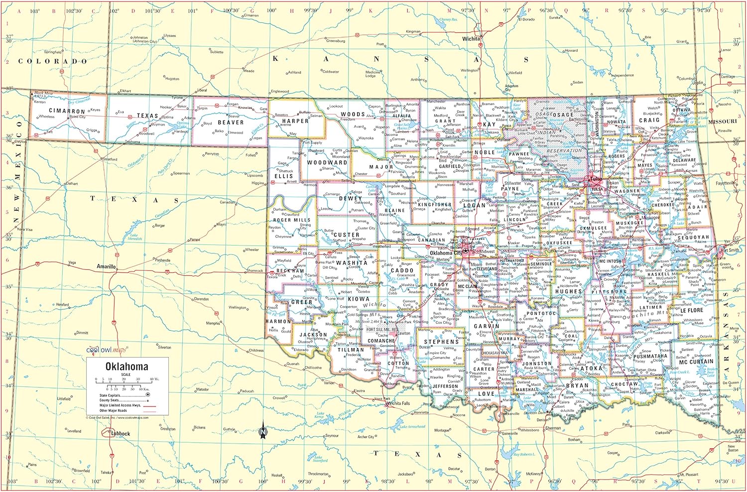 Cool Owl Maps Oklahoma State Wall Map Poster Rolled Turkey | Ubuy